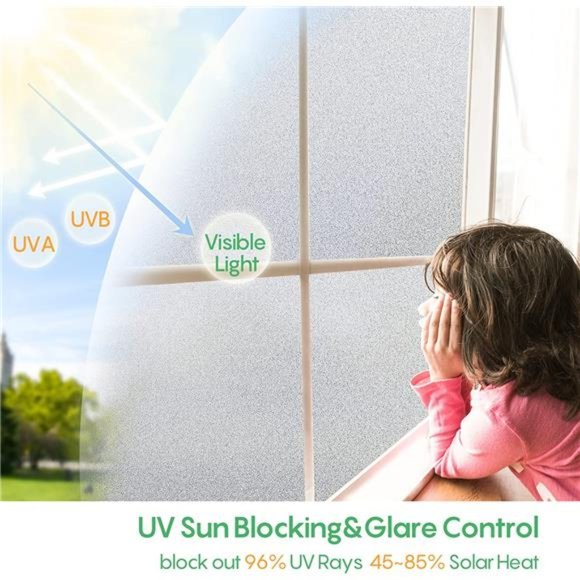 Window Privacy Film Frosted Glass Window Film Sun Blocking17.5 x 78.7 Inch, Pure - Picture 4 of 6